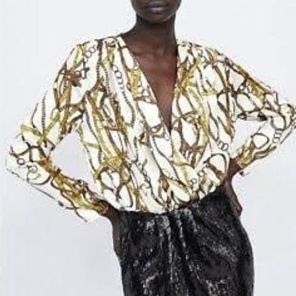 ZARA DRAPED LONG SLEEVE BODYSUIT M NWT - Picture 1 of 4